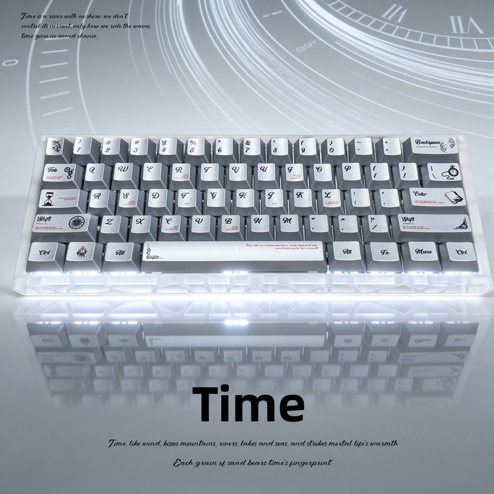 Keycaps Oem Profile 87 Keys - คีย์แคป PBT แบบเมทัลลิกสีเมทัลลิกสไตล์ Time Style สำหรับคีย์บอร์ดแบบกลไก