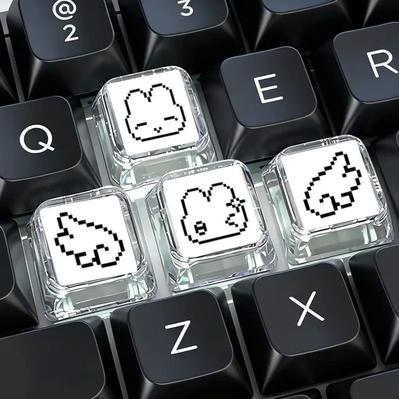 Keycaps Cherry Profile Pbt - ชุดคีย์แคป 4 ชิ้น ลายกระต่ายพิกเซลน่ารัก สำหรับคีย์บอร์ดกลไก คีย์แคปคีย์บอร์ดเกมมิ่งแบบปรับแต่งได้