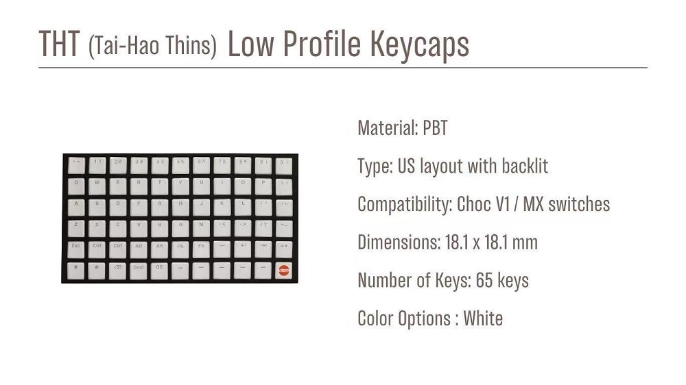 Taihao THT สีขาว Keycap Thins  - Keycaps Low Profile Choc บทวิจารณ์และราคา