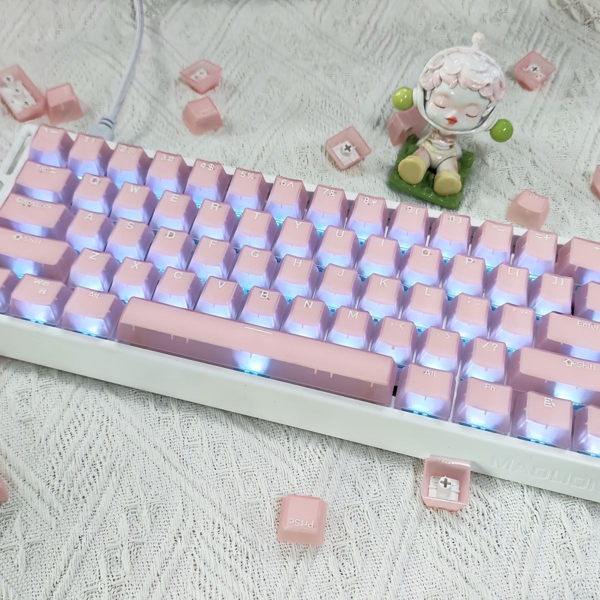 คีย์แคปสีชมพูหยกโปร่งแสง โปรไฟ - Keycaps Translucent Pudding Rgb บทวิจารณ์และราคา